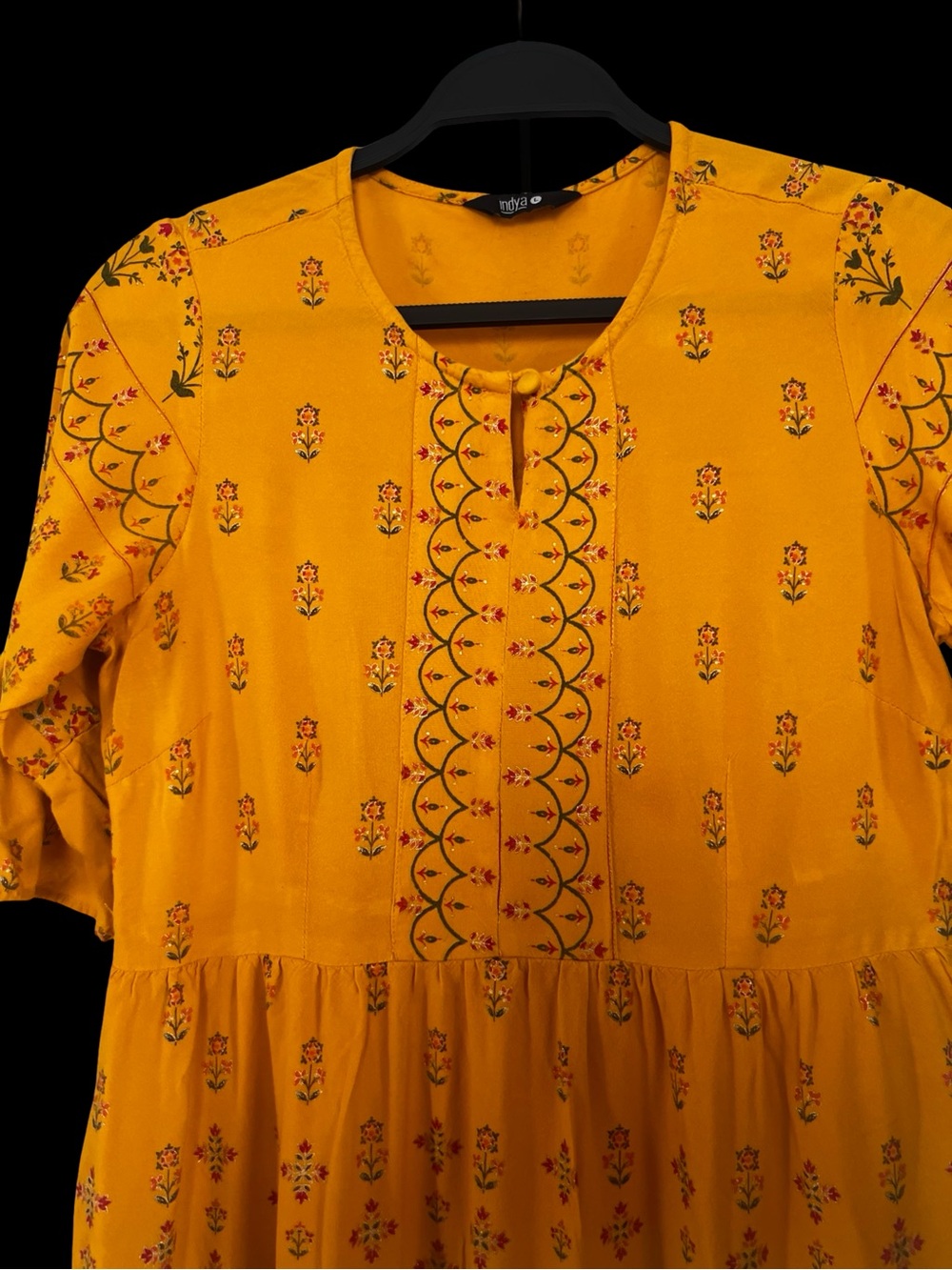 Indya Mustard Yellow Floral Foil Tiered Maxi Dress - Picture 3 of 6